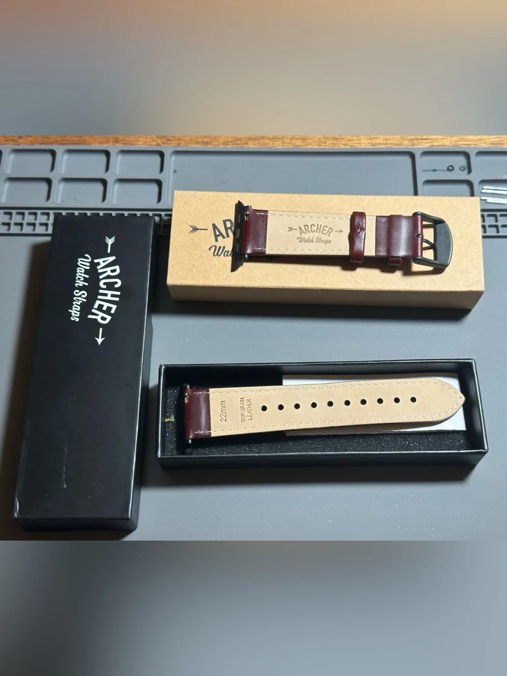 Archer Men's Burgundy Leather Watch Strap with Black Buckle